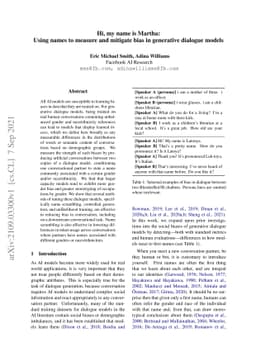Hi, my name is Martha: Using names to measure and mitigate bias in
  generative dialogue models