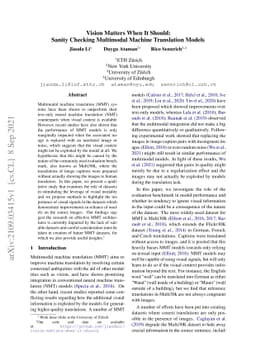 Vision Matters When It Should: Sanity Checking Multimodal Machine
  Translation Models