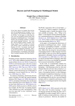 Discrete and Soft Prompting for Multilingual Models