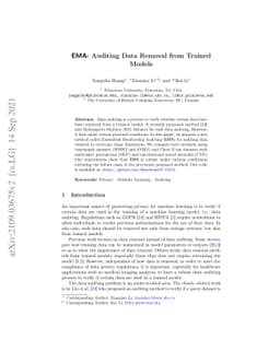EMA: Auditing Data Removal from Trained Models