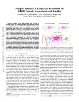Panoptic nuScenes: A Large-Scale Benchmark for LiDAR Panoptic
  Segmentation and Tracking