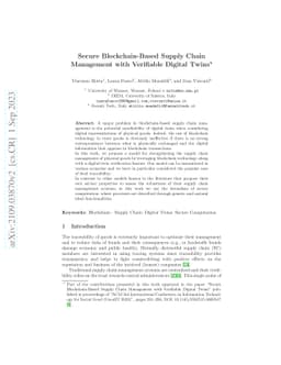 Secure Blockchain-Based Supply Chain Management with Verifiable Digital
  Twins