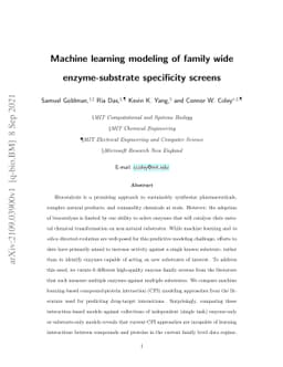 Machine learning modeling of family wide enzyme-substrate specificity
  screens