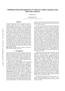 Multilingual Speech Recognition for Low-Resource Indian Languages using
  Multi-Task conformer