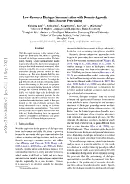Low-Resource Dialogue Summarization with Domain-Agnostic Multi-Source
  Pretraining