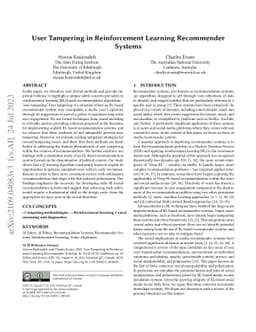 User Tampering in Reinforcement Learning Recommender Systems