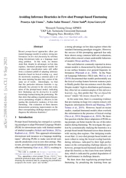 Avoiding Inference Heuristics in Few-shot Prompt-based Finetuning