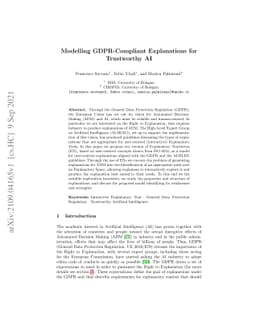 Modelling GDPR-Compliant Explanations for Trustworthy AI