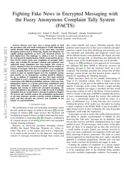 Fighting Fake News in Encrypted Messaging with the Fuzzy Anonymous
  Complaint Tally System (FACTS)
