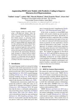 Augmenting BERT-style Models with Predictive Coding to Improve
  Discourse-level Representations