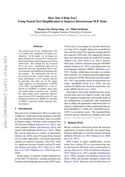 How May I Help You? Using Neural Text Simplification to Improve
  Downstream NLP Tasks