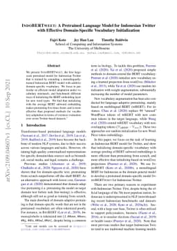 IndoBERTweet: A Pretrained Language Model for Indonesian Twitter with
  Effective Domain-Specific Vocabulary Initialization