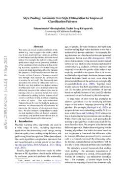 Style Pooling: Automatic Text Style Obfuscation for Improved
  Classification Fairness