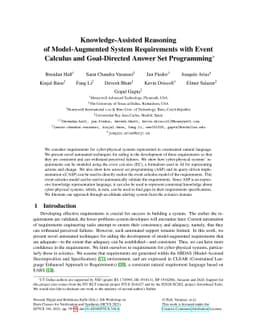 Knowledge-Assisted Reasoning of Model-Augmented System Requirements with
  Event Calculus and Goal-Directed Answer Set Programming