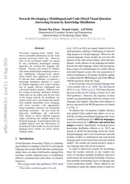 Towards Developing a Multilingual and Code-Mixed Visual Question
  Answering System by Knowledge Distillation