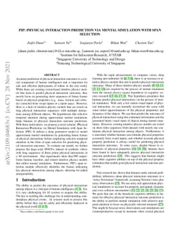 PIP: Physical Interaction Prediction via Mental Simulation with Span
  Selection