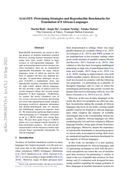 AfroMT: Pretraining Strategies and Reproducible Benchmarks for
  Translation of 8 African Languages