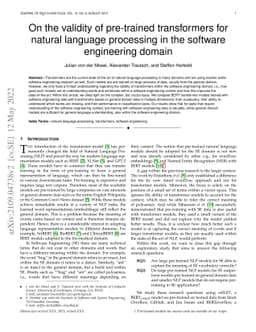 On the validity of pre-trained transformers for natural language
  processing in the software engineering domain