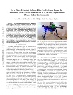 Error State Extended Kalman Filter Multi-Sensor Fusion for Unmanned
  Aerial Vehicle Localization in GPS and Magnetometer Denied Indoor
  Environments