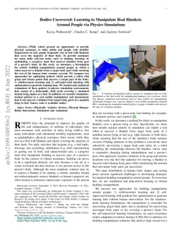 Bodies Uncovered: Learning to Manipulate Real Blankets Around People via
  Physics Simulations