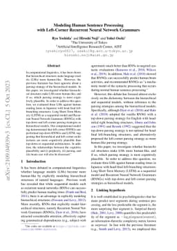 Modeling Human Sentence Processing with Left-Corner Recurrent Neural
  Network Grammars
