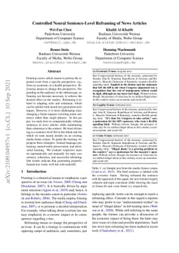 Controlled Neural Sentence-Level Reframing of News Articles