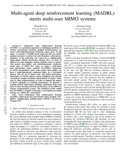 Multi-agent deep reinforcement learning (MADRL) meets multi-user MIMO
  systems