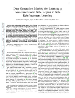 Data Generation Method for Learning a Low-dimensional Safe Region in
  Safe Reinforcement Learning