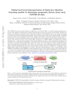 Global and Local Interpretation of black-box Machine Learning models to
  determine prognostic factors from early COVID-19 data