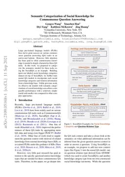 Semantic Categorization of Social Knowledge for Commonsense Question
  Answering