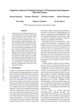 Empirical Analysis of Training Strategies of Transformer-based Japanese
  Chit-chat Systems