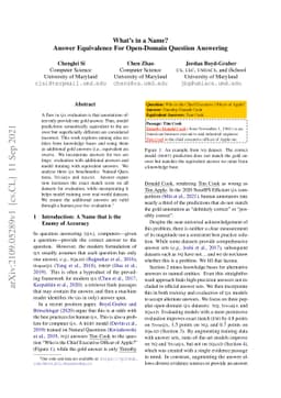 What's in a Name? Answer Equivalence For Open-Domain Question Answering