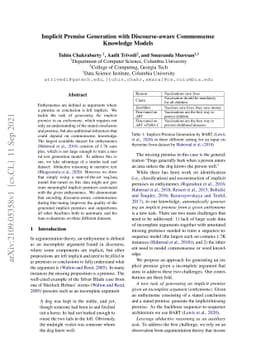Implicit Premise Generation with Discourse-aware Commonsense Knowledge
  Models