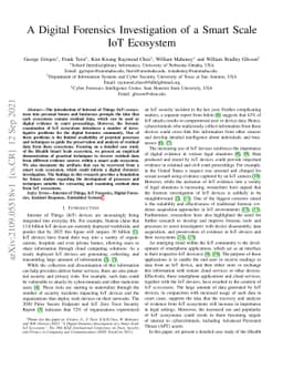 A Digital Forensics Investigation of a Smart Scale IoT Ecosystem