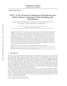CPT: A Pre-Trained Unbalanced Transformer for Both Chinese Language
  Understanding and Generation