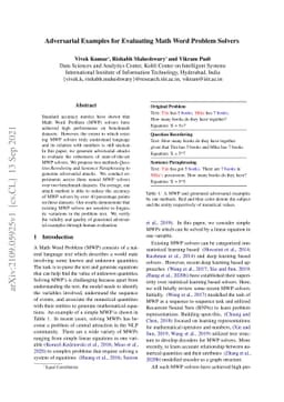 Adversarial Examples for Evaluating Math Word Problem Solvers
