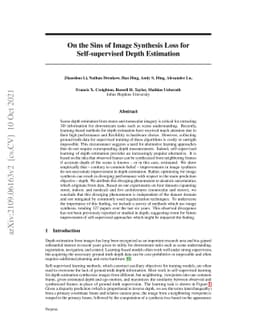 On the Sins of Image Synthesis Loss for Self-supervised Depth Estimation