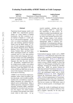 Evaluating Transferability of BERT Models on Uralic Languages