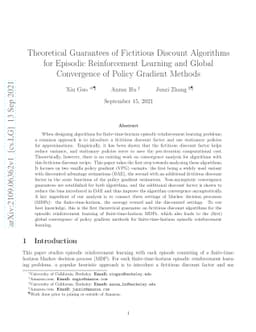 Theoretical Guarantees of Fictitious Discount Algorithms for Episodic
  Reinforcement Learning and Global Convergence of Policy Gradient Methods
