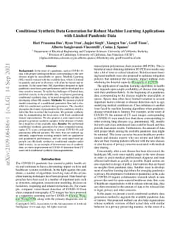 Conditional Synthetic Data Generation for Robust Machine Learning
  Applications with Limited Pandemic Data