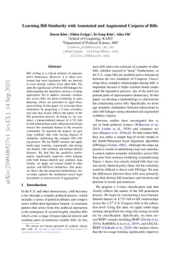 Learning Bill Similarity with Annotated and Augmented Corpora of Bills