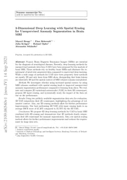 3-Dimensional Deep Learning with Spatial Erasing for Unsupervised
  Anomaly Segmentation in Brain MRI