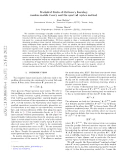 Statistical limits of dictionary learning: random matrix theory and the
  spectral replica method