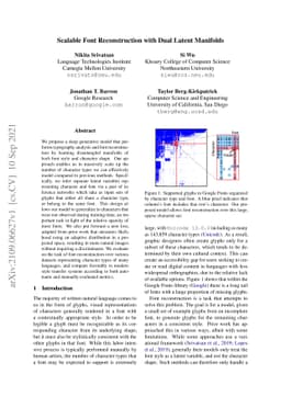 Scalable Font Reconstruction with Dual Latent Manifolds