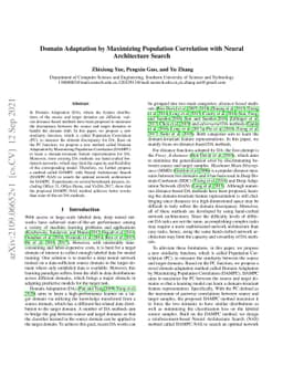 Domain Adaptation by Maximizing Population Correlation with Neural
  Architecture Search