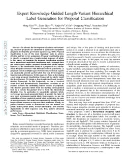 Expert Knowledge-Guided Length-Variant Hierarchical Label Generation for
  Proposal Classification