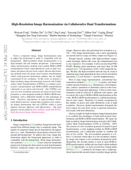 High-Resolution Image Harmonization via Collaborative Dual
  Transformations
