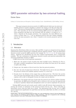 QKD parameter estimation by two-universal hashing