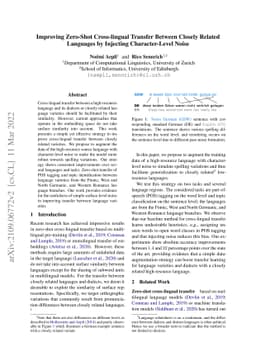 Improving Zero-shot Cross-lingual Transfer between Closely Related
  Languages by injecting Character-level Noise