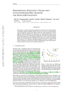 Performance-Efficiency Trade-offs in Unsupervised Pre-training for
  Speech Recognition